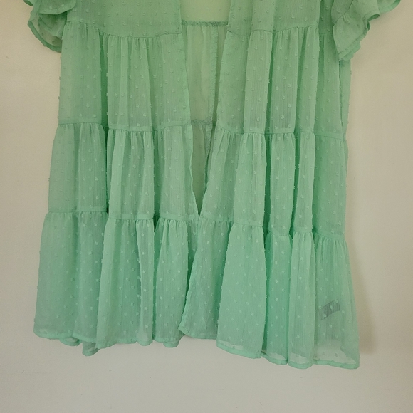 Torrid Size 12 Clip Dot Ruffle Kimono Mint Green - Picture 6 of 11